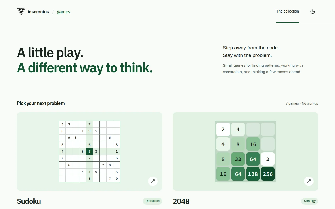 Games by Insomnius collection with Sudoku and 2048 previews
