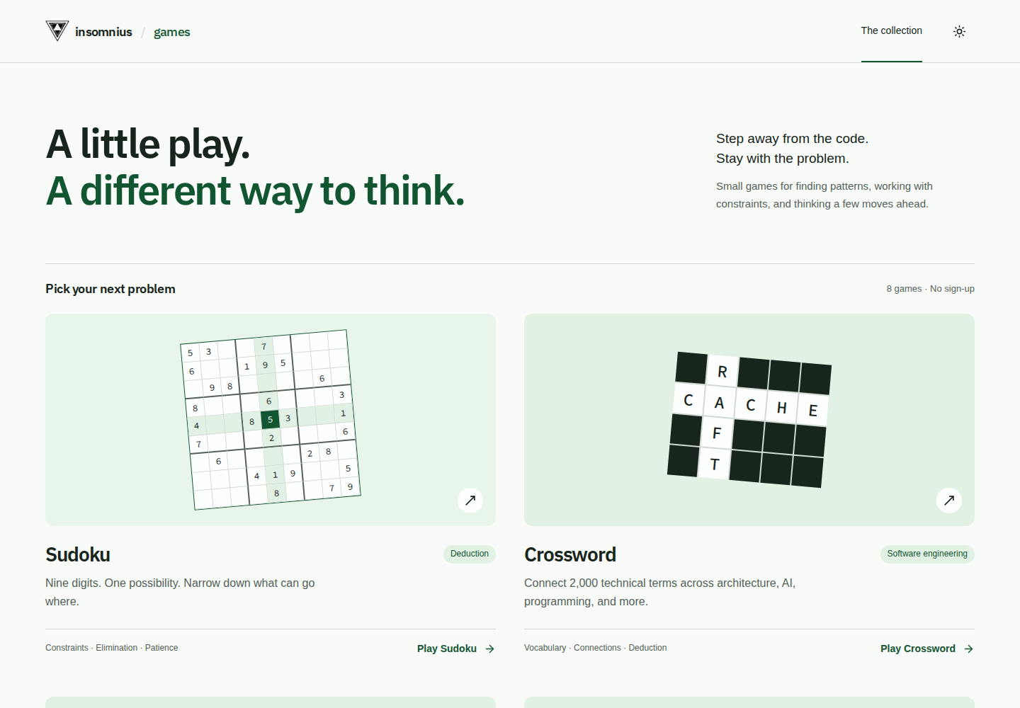 Actual desktop Games collection, with Sudoku and Crossword first